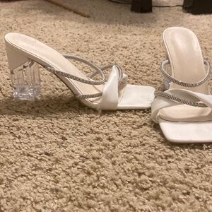 SHEIN square toe white heels